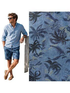 Levis 502 Palm Tree Print Blue Denim Jean Shorts Jorts Islandcore Coastal Men 40